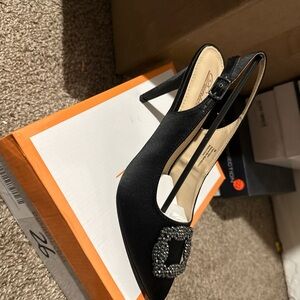 Elegant Black Slingback Heels with Embellished Buckle